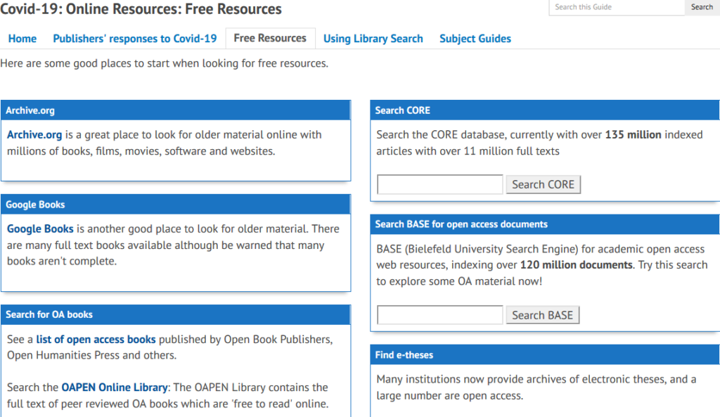Open Access Resources - Library COVID-19 e-resource