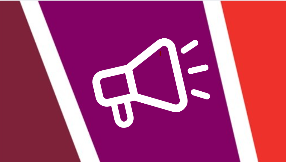 Maroon, purple, and red InFrame logo with superimposed white megaphone